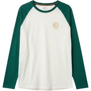 REI Co-op Baseball Tee Medium Green Cream Raglan Graphic Long Sleeve Gorpcore
